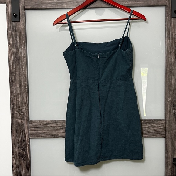 Urban Outfitters Riley Button-Down Linen Cotton Mini Dress Teal Size 4 - Picture 6 of 11